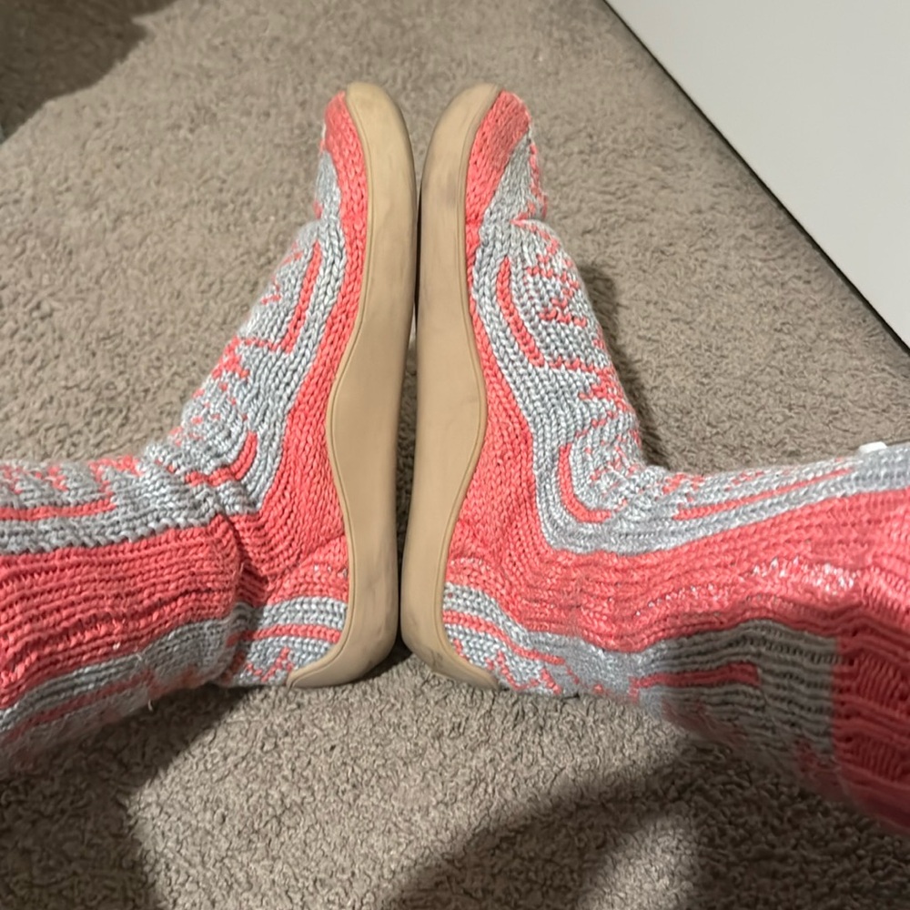 Pink and Gray Knit Boots